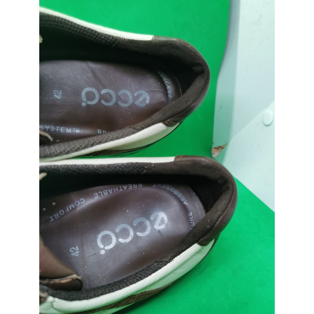 Ecco Golf Cas Cool Mens Brown Classic Leather Comfort Shoes spike Size 8.5/ 42 - Picture 9 of 16